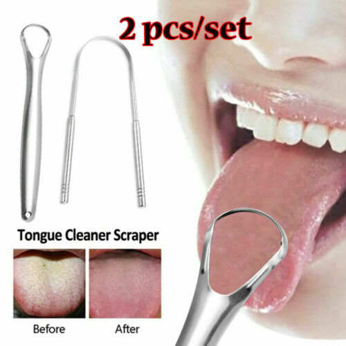 2pcs Tongue Scraper Cleaner Stainless Steel Bad Breath For Dental Oral Care Tool