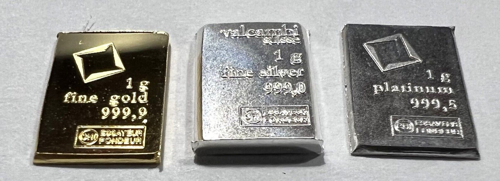 Valcambi - 3 - 1 Gram - Gold , Platinum  And Silver Bars